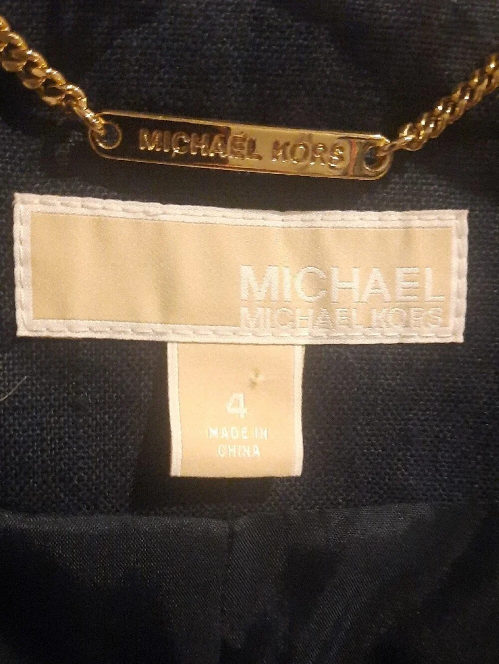 Michael Kors Navy Fringe-Trim Gold Button Jacket